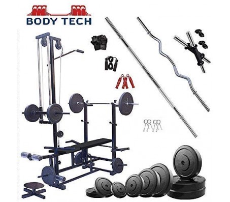 Body Tech 100kg Pvc Home Gym Set With 20 In 1 Exercise Bench.